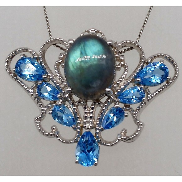 Chuck Clemency Blue Gemstone Topaz Pendant Necklace STS 925 Sterling Sparkly! - Picture 14 of 14